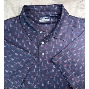 Ben Hogan Polo Shirt Mens 2XL Navy Sailboat Print Performance‎ Golf Top